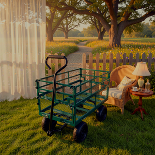 Sunvega Garden Cart with Inflatable Tires and Spacious Bed for Yard Work