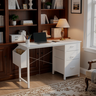 Sunvega Office Desk with Power Outlet 3 Drawers Side Pocket and Reversible Frame