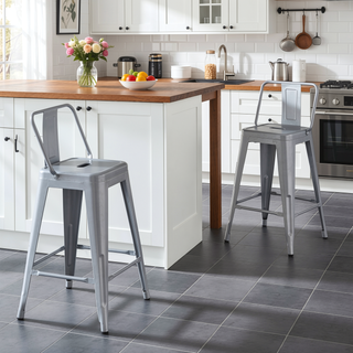 Sunvega Industrial Metal Barstools with Bucket Back and 4 Leg Design Set of 2
