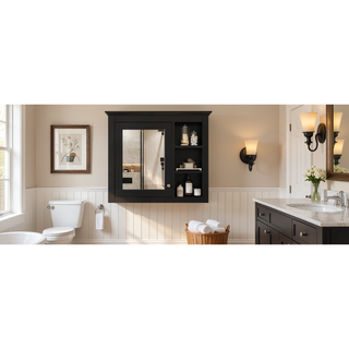 Sunvega Modern Wall Mounted Mirror Cabinet with 3 Open Shelves for Bathroom Storage