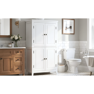 Sunvega Freestanding Bathroom Storage Cabinet with 4 Doors and Adjustable Shelves