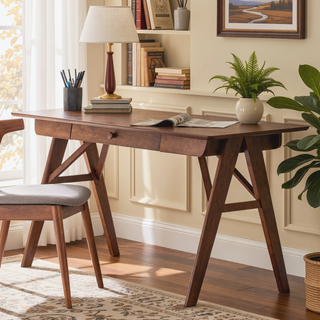 Sunvega Modern Rubberwood Desk with Drawer for Home Office Workstation 57 Inch