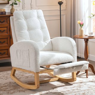 Sunvega Upholstered High Back Rocking Chair with Footrest and Side Storage Pocket