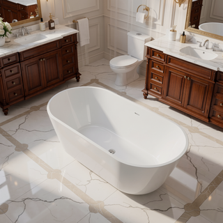Sunvega Premium High-back Oval Acrylic Freestanding Soaker Bathtub Non-Slip Easy Clean