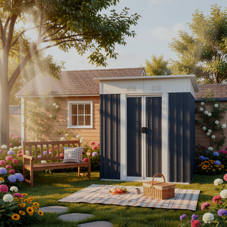 Sunvega Pent Roof Outdoor Storage Shed with Aluminum Alloy Frame and Sliding Door