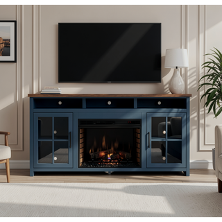 Sunvega Blue Denim and Whiskey Finish Fireplace TV Stand for TVs up to 85 Inches