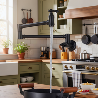 Sunvega Wall Mount Folding Kitchen Pot Filler Faucet with Free-Swivel Arm
