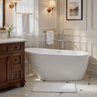 Sunvega 59 Inch Acrylic Freestanding Soaking Tub with Gold Overflow Drain