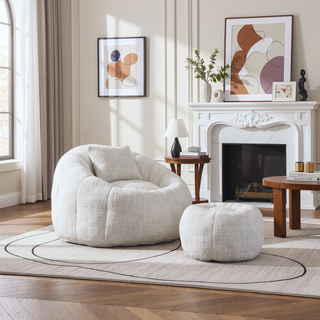 Sunvega Modern Pumpkin Shape Bean Bag Chair with Ottoman for Living Room