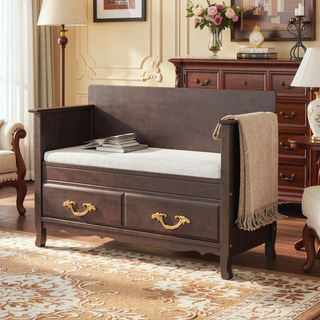 Sunvega Espresso Shoe Bench with Removable Cushion and Hidden Storage for Entrance