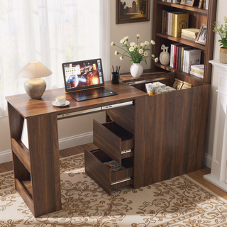 Sunvega Fold-Out Convertible Writing Table Desk Cabinet with Shelf and Drawer