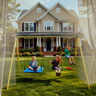 Sunvega Outdoor Metal Swing Set with Safety Belt for Backyard Playtime Fun