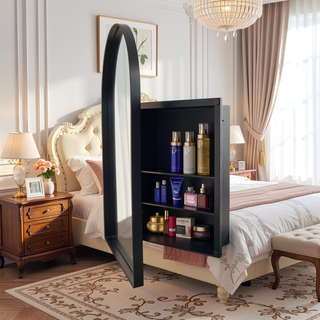 Sunvega Modern White Metal Framed Recessed Medicine Cabinet with Mirror and Storage