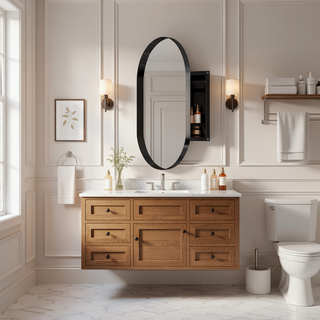 Sunvega Modern White Metal Framed Recessed Medicine Cabinet with Mirror and Storage
