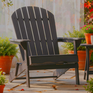 Sunvega Folding Acacia Wood Adirondack Chair with Slatted Seat and Rustic Design