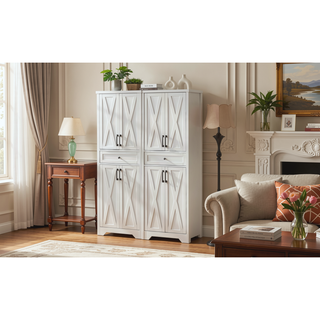 Sunvega 66 inch TV console with pier units and overhead bridge storage cabinet