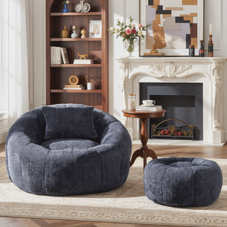 Sunvega Modern Pumpkin Shape Bean Bag Chair with Ottoman for Living Room