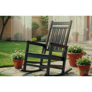 Sunvega All Weather-resistant Black Rocking Chair Set with Wood-Texture and Side Table