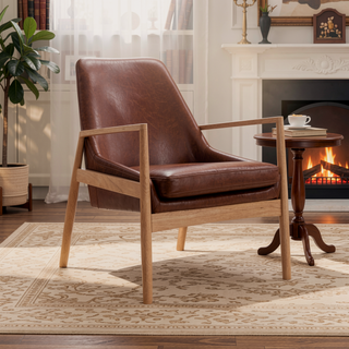 Sunvega Modern PU Leather Accent Chair with Solid Wood Frame for Living Room
