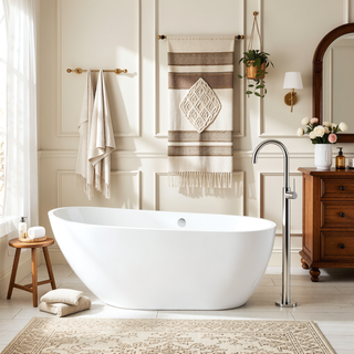 Sunvega 59 Inch Acrylic Freestanding Soaking Tub with Gold Overflow Drain