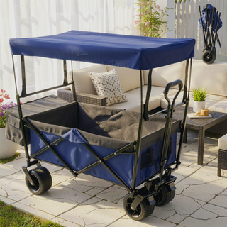 Sunvega Collapsible Wagon with Canopy 480Lbs Capacity 7" All-Terrain Wheels and Mosquito Net