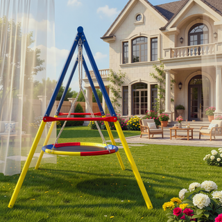 Sunvega Heavy-Duty A-Frame Metal Outdoor Swing Set with Saucer and Belt Swings
