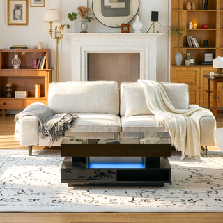 Sunvega Modern Lift Top Coffee Table with LED Lights 2 Drawers and Hidden Storage