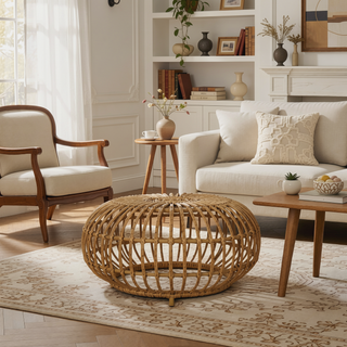 Sunvega Boho Handcrafted Rattan Coffee Table with Faux Weave for Outdoor Decor