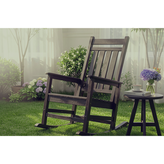 Sunvega All Weather-resistant Black Rocking Chair Set with Wood-Texture and Side Table