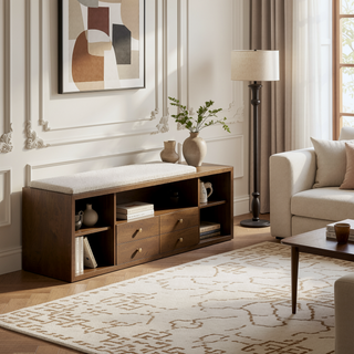 Sunvega Modern Accent Bench with Removable Cushion and Lower Storage Shelf