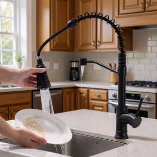 Sunvega Single Handle Pull Out Kitchen Faucet in Black Stainless Steel