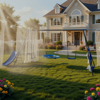 Sunvega Saucer Swingset with Mini Slide Net Swing for Outdoor Playground Age 3+