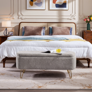 Sunvega Modern Upholstered Padded Storage Ottoman Bench with Gold Legs for Bedroom