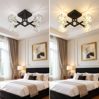 Sunvega Modern Crystal Ceiling Light with Matte Black Finish for Dining Room Living Bedroom