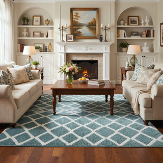 Sunvega Reversible High Pile Tufted Microfiber Bath Rug with Geometric Square and Stripes