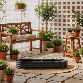 Sunvega Large Oval Metal Raised Garden Bed for Plants Vegetables and Flowers