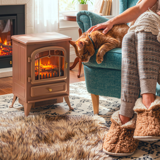 Sunvega 22 Inch Electric Fireplace Heater with Realistic LED Flames and Logs