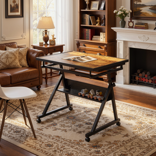 Sunvega Adjustable Height and Angle Puzzle Table with 4 Felt Storage Trays and Wooden Cover