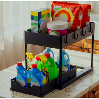 Sunvega Black 11-Pack Extendable Two-Tier Sink Cabinet Storage Shelf