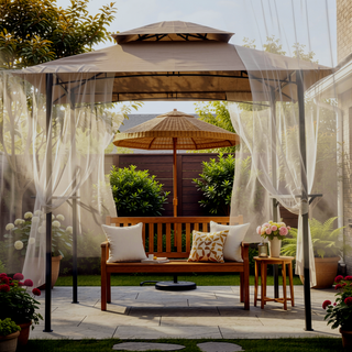 Sunvega 8x5 Ft Outdoor Grill Gazebo with Double Tier Soft Top Canopy and Steel Frame
