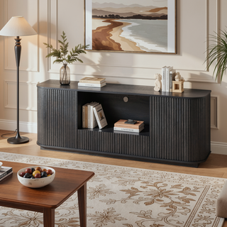 Sunvega Modern Wavy TV Stand Rounded Corner Cabinet for Living Room Storage