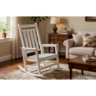 Sunvega All Weather-resistant Black Rocking Chair Set with Wood-Texture and Side Table