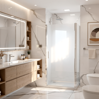 Sunvega 24x72 Inch Brushed Nickel Pivot Shower Door with Half Frame