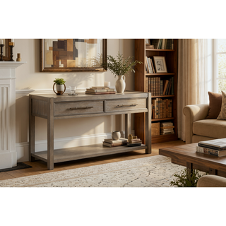 Sunvega White Oak Finish Sofa Table with Two Drawers and One Shelf