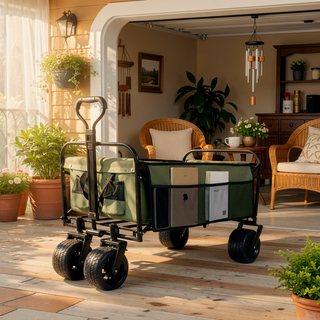 Sunvega Collapsible Foldable Wagon Cart with Strapping System and 3-Pcs Plastic Liner