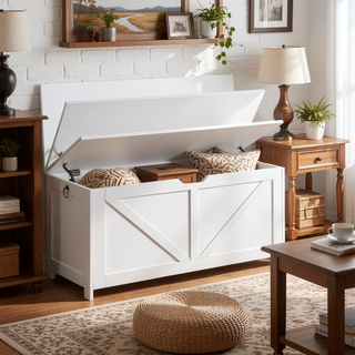 Sunvega Extra Long Rustic Brown Storage Chest with U Shaped Pull for Entryway