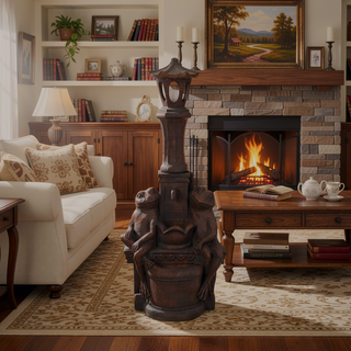 Sunvega Rustic Multi-Brown Hand Crafted Resistant Floor Fountain with Light and Waterfall Flow