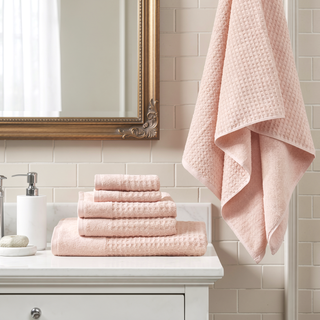 Sunvega Antimicrobial Jacquard Waffle Cotton Towel Set with Dobby Cuff and Quick Dry