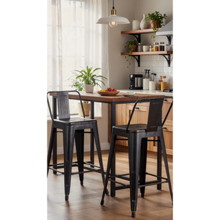 Sunvega Industrial Style Metal Barstools with Bucket Back and Steel Legs Set of 2