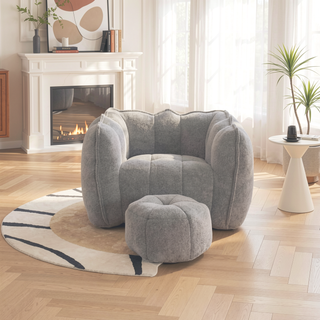 Sunvega Soft Chenille Bean Bag Chair with High Resilient Foam for Living Room